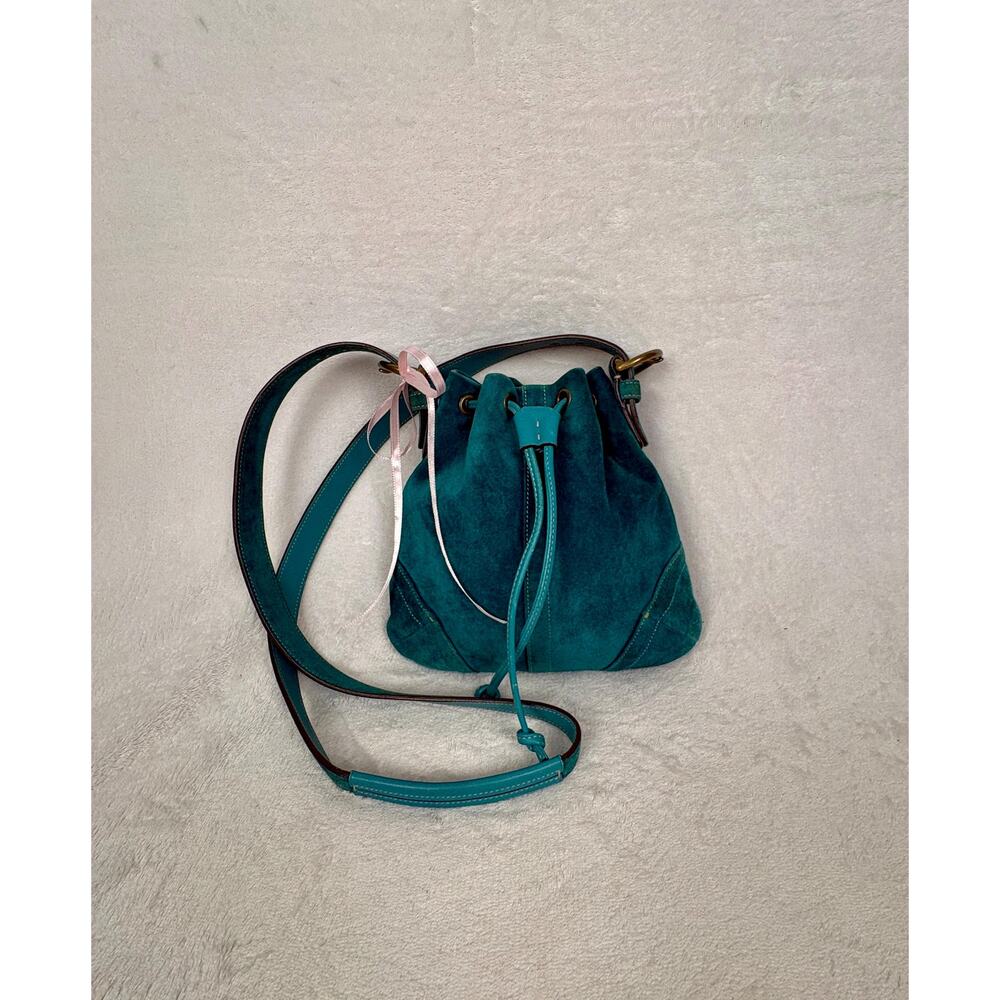 Vintage Coach Soho Suede Drawstring Cinch Bag in Turquoise Suede - Picture 14 of 15